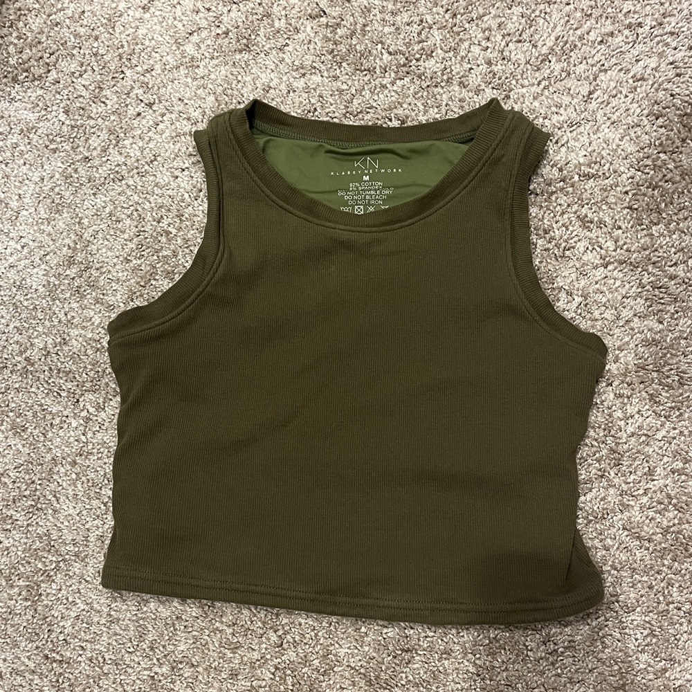 Klassy Network Olive Green Crop Racerback Tank Top
